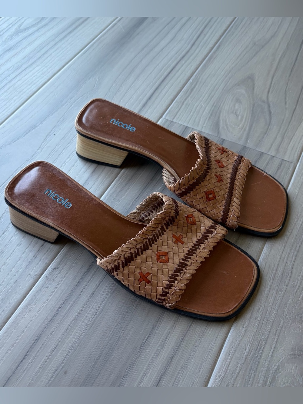 Nicole Y2K Brown Woven Braided Slide Mules